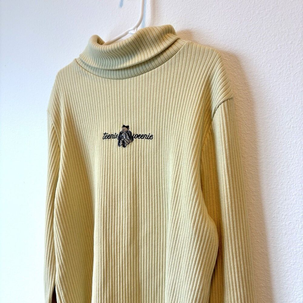 Vintage Teenie Weenie Ribbed Turtleneck Top Bear Embroidered Size 160/84A Beige - Picture 3 of 6